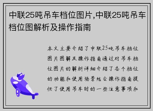 中联25吨吊车档位图片,中联25吨吊车档位图解析及操作指南