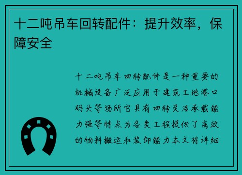 十二吨吊车回转配件：提升效率，保障安全