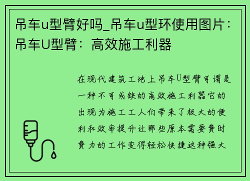 吊车u型臂好吗_吊车u型环使用图片：吊车U型臂：高效施工利器